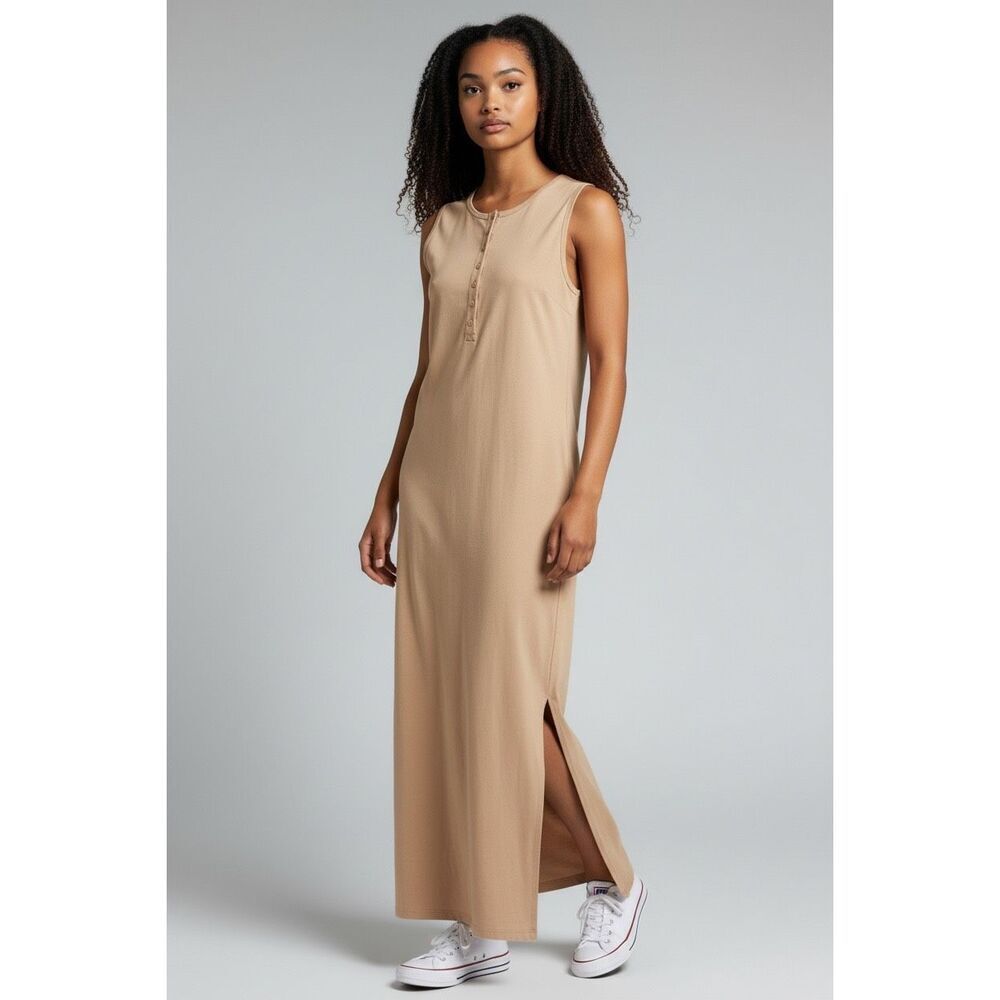 Lilla P Cotton Midi Dress in Camel NWT Size Small